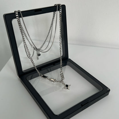 Double Layer Square Rhinestone Starburst Necklace WN19262