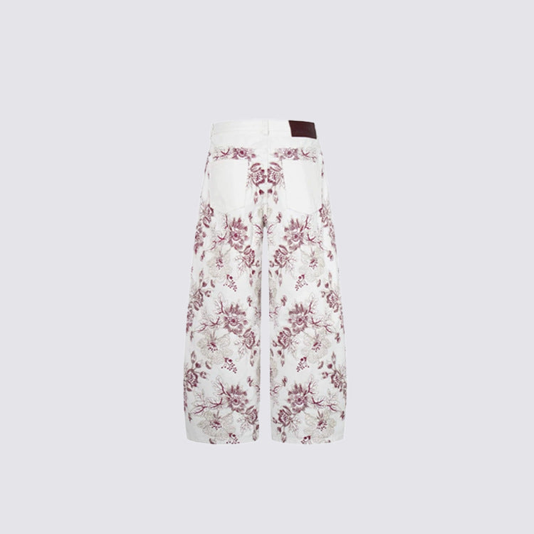 Floral Print Wide Leg Denim Jeans WN28004