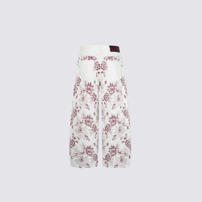 Floral Print Wide Leg Denim Jeans WN28004