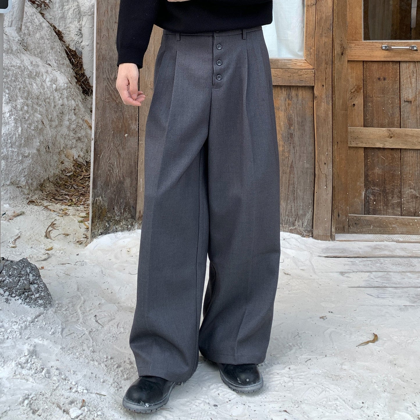 Button Pleats Wide Leg Trousers WN24996