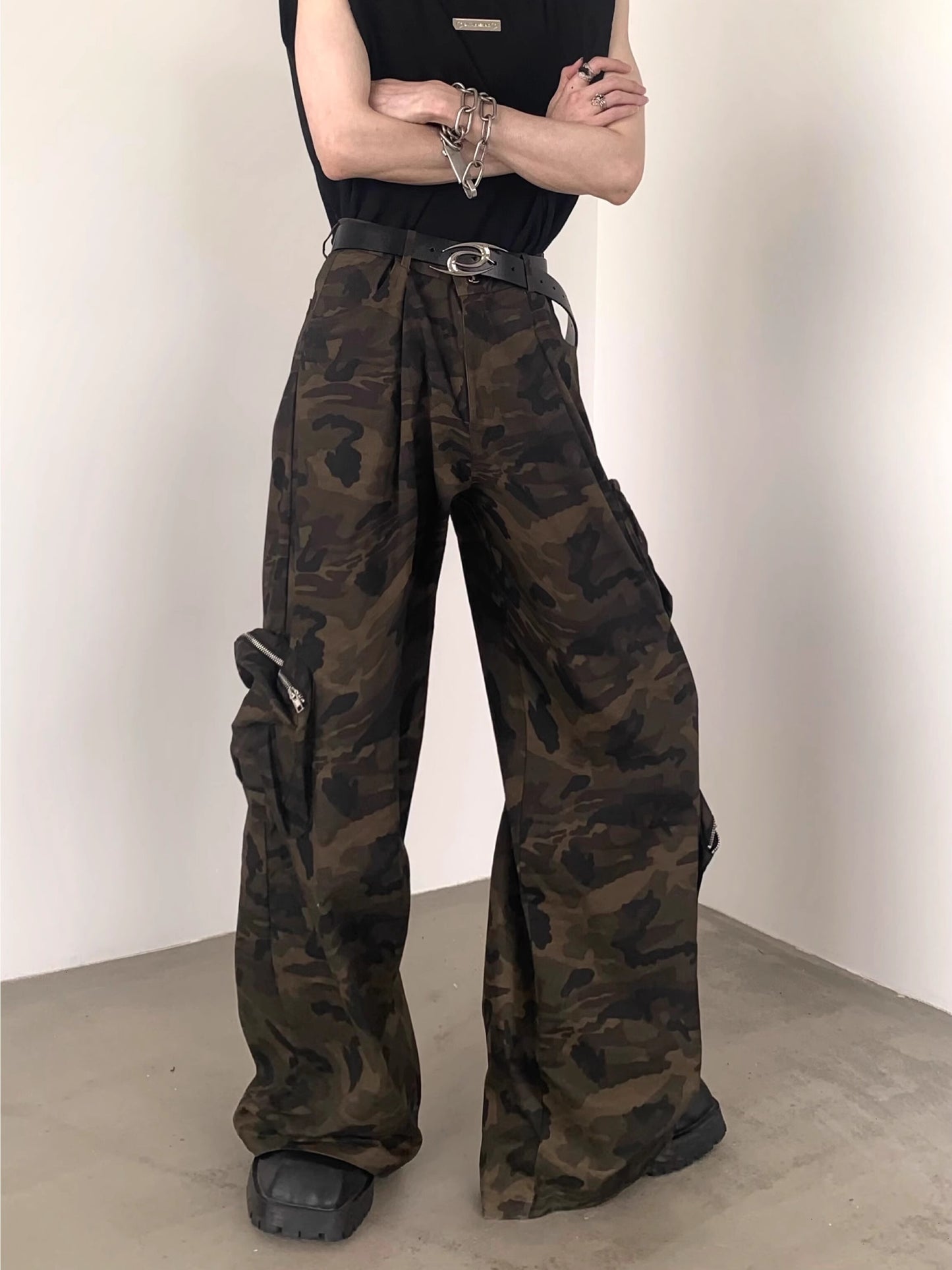 Camouflage Wide-Leg Straight Cargo Pants WN7038