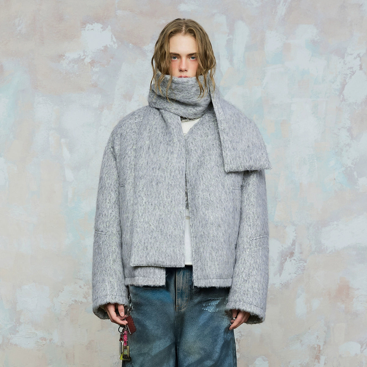 Patchwork Quilted Scarf Design Windproof White Duck Down Jacket WN18012