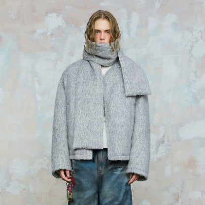 Patchwork Quilted Scarf Design Windproof White Duck Down Jacket WN18012