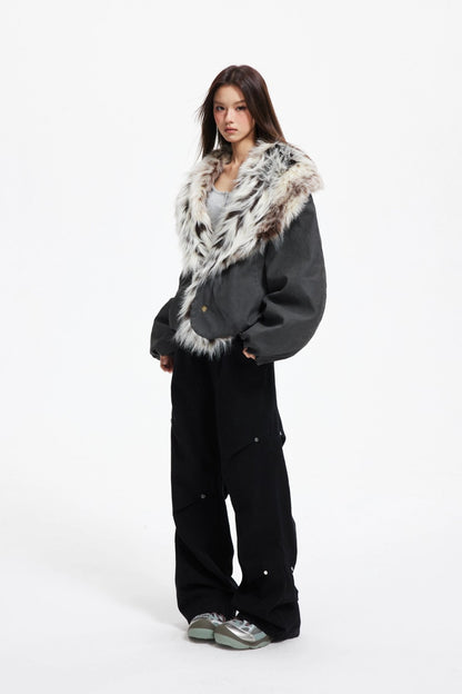 Fake Fur Collar V-Neck Short Puffer Jacket WN27869
