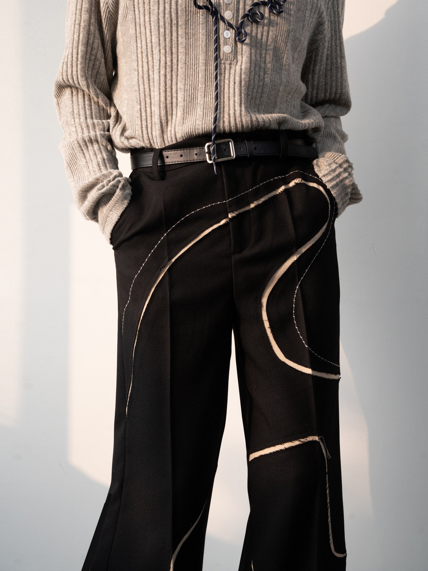 Curved Stitch Wide-Leg Trousers WN23639