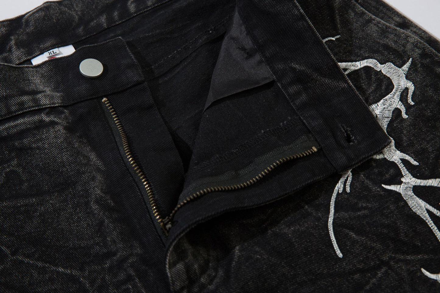 Washed Flare Lightning Embroidery Wide-Leg Denim Jeans WN12663