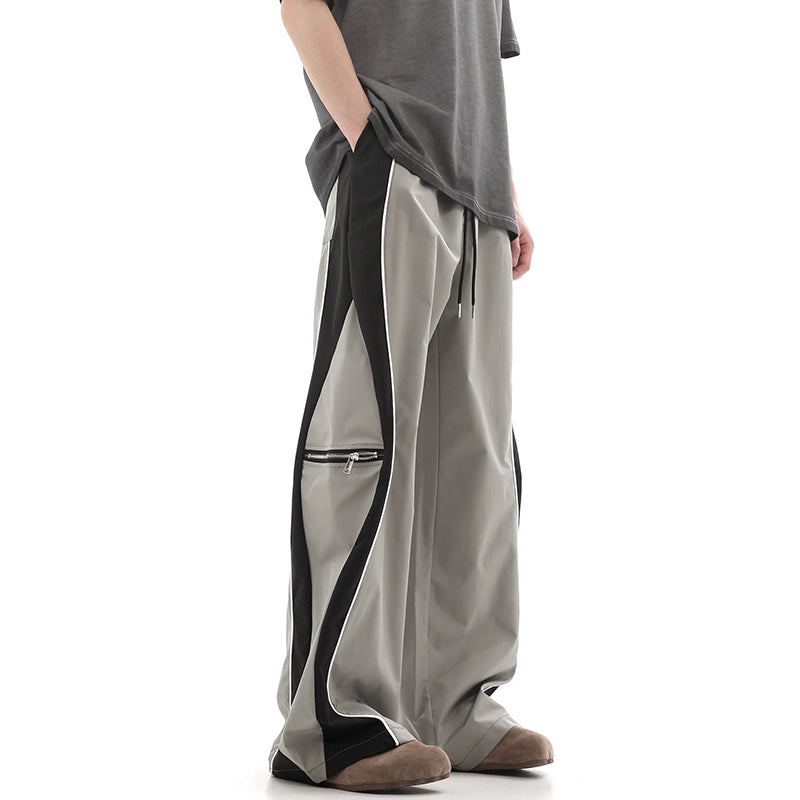 Colorblock Zipper Design Wide-Leg Sporty Pants WN10361