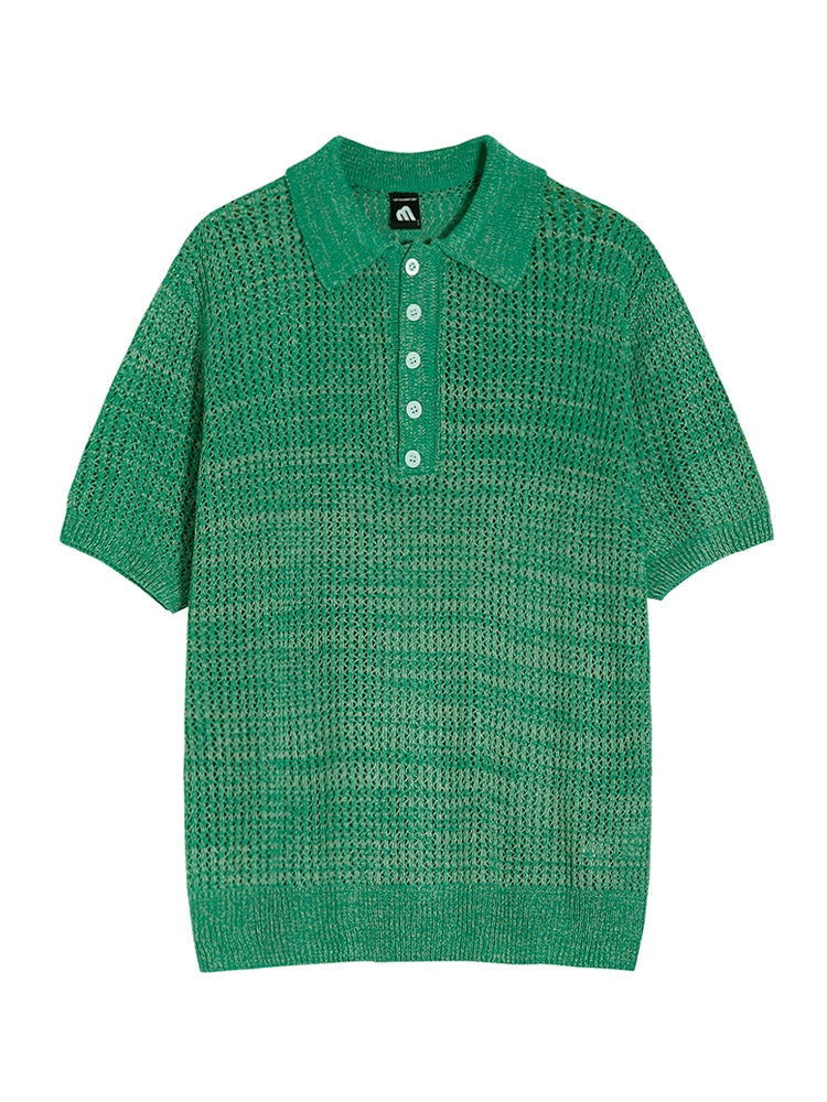 Hollow-Out Knit Short Sleeve Polo Shirt WN20259