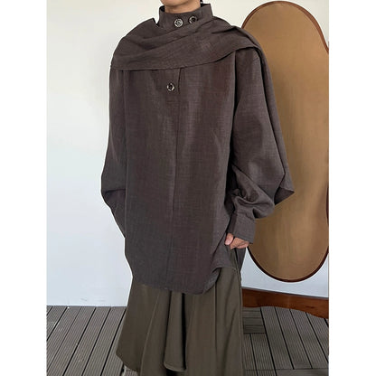 Stand Neck Scarf-Tie Long Sleeve Shirt WN19975