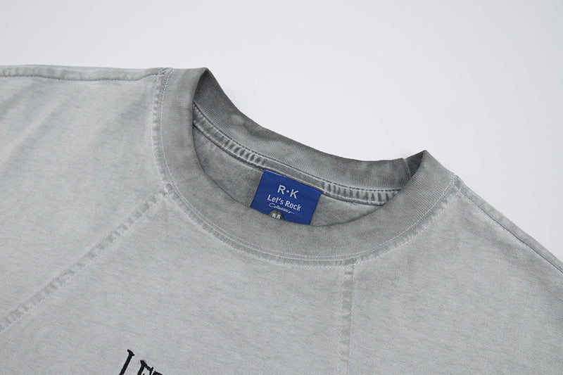 Washed Embroidery Raglan Short Sleeve T-Shirt WN25454