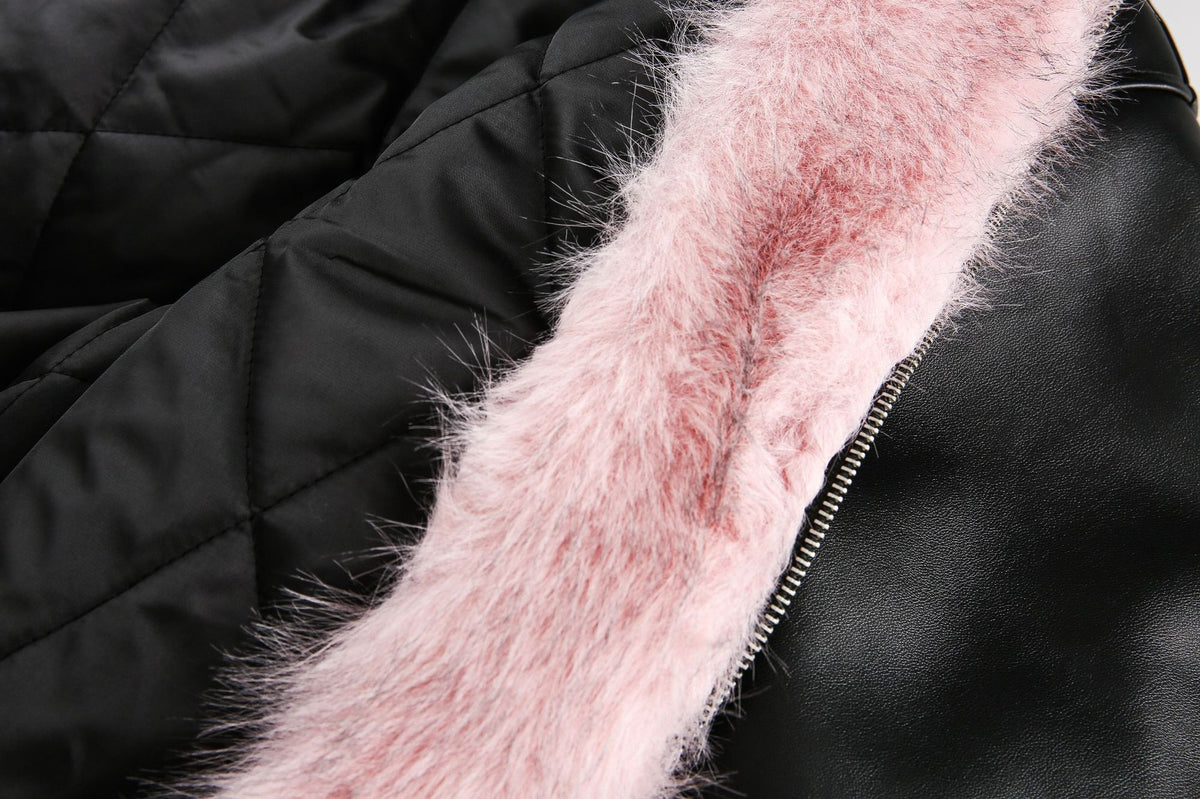 Fake Fur Lining Hooded PU Leather Jacket WN28066