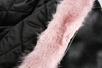 Fake Fur Lining Hooded PU Leather Jacket WN28066