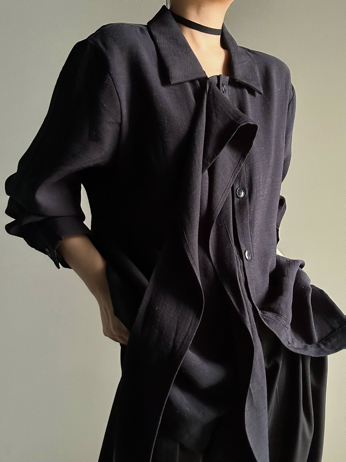 Draped Design Long Sleeve Shirt WN19673