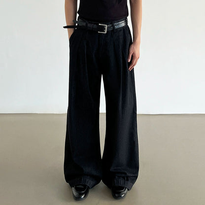 Pleats Straight Wide Leg Denim Jeans WN21196