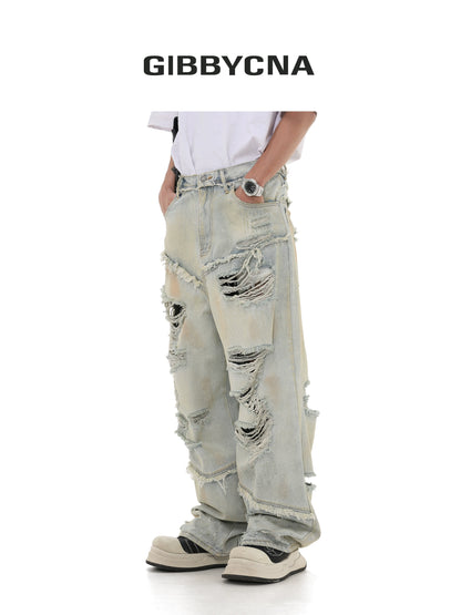 Damage Straight Denim Jeans WN8019