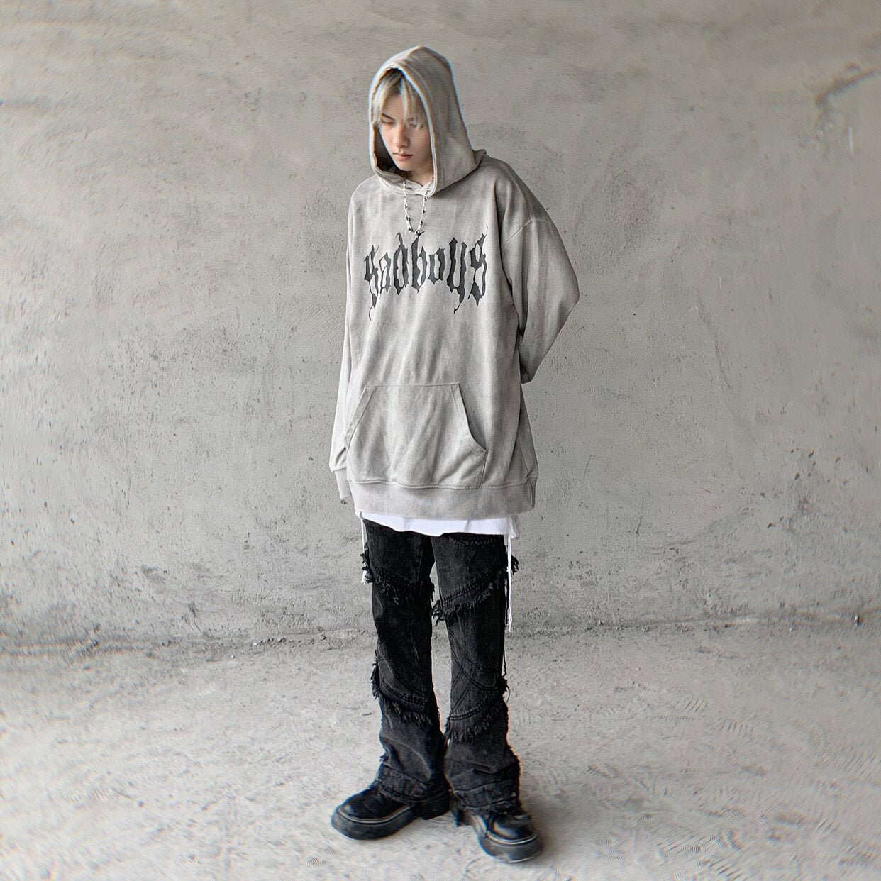 Oversize Cross Graphic Print Pullover Hoodie WN24443