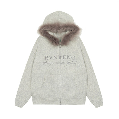 Fleece Lining Fake Fur Zipper Hoodie WN11103