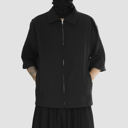 Textured Raised-Collar Short Sleeve Shirt WN20172