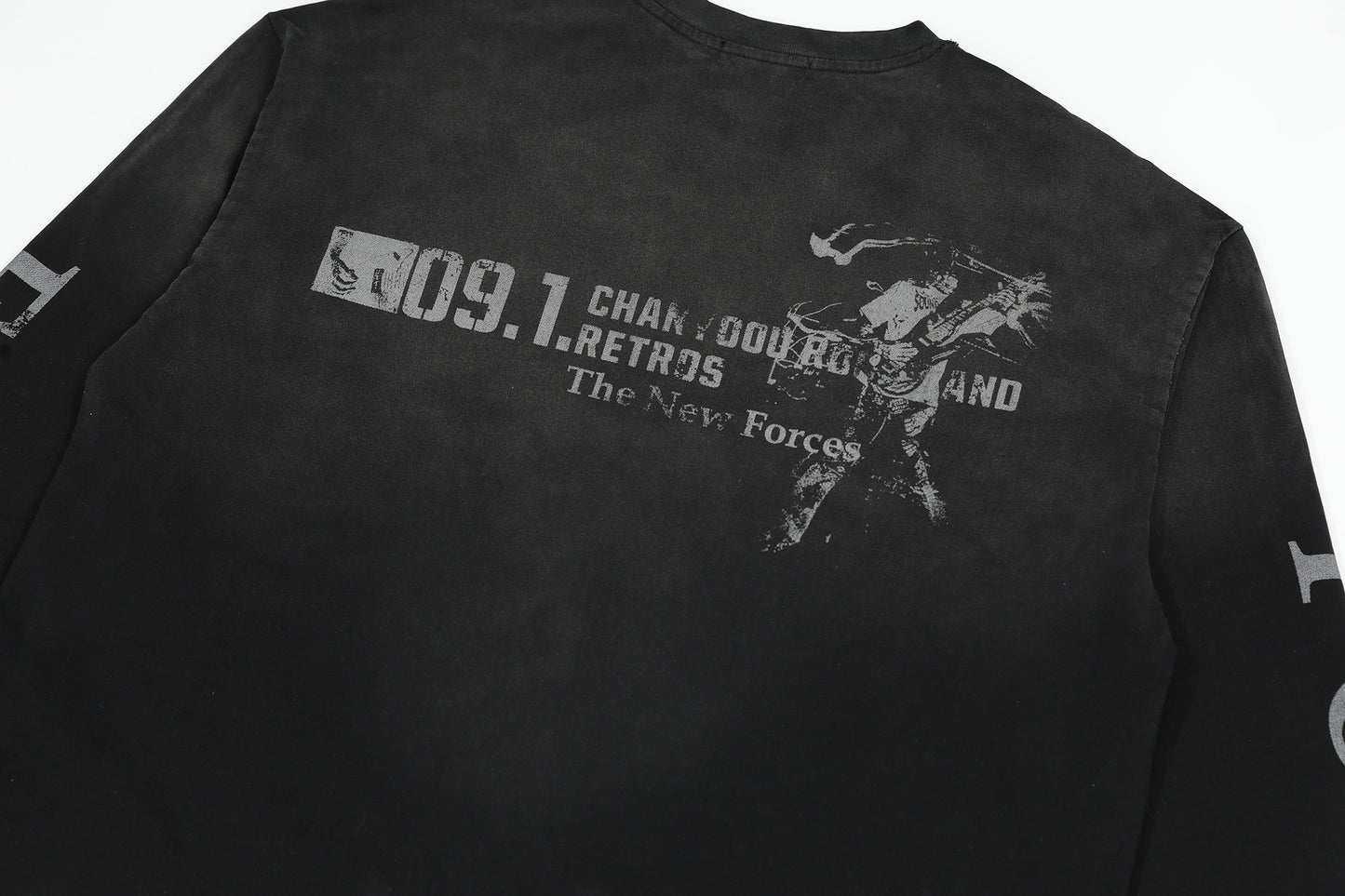 Washed Number Print Damage Long Sleeve T-Shirt WN25386