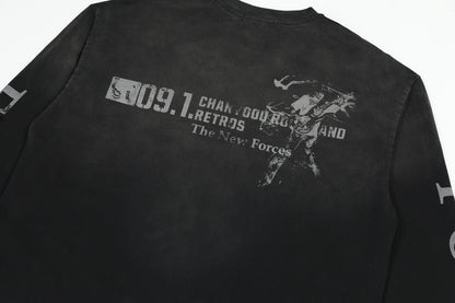 Washed Number Print Damage Long Sleeve T-Shirt WN25386