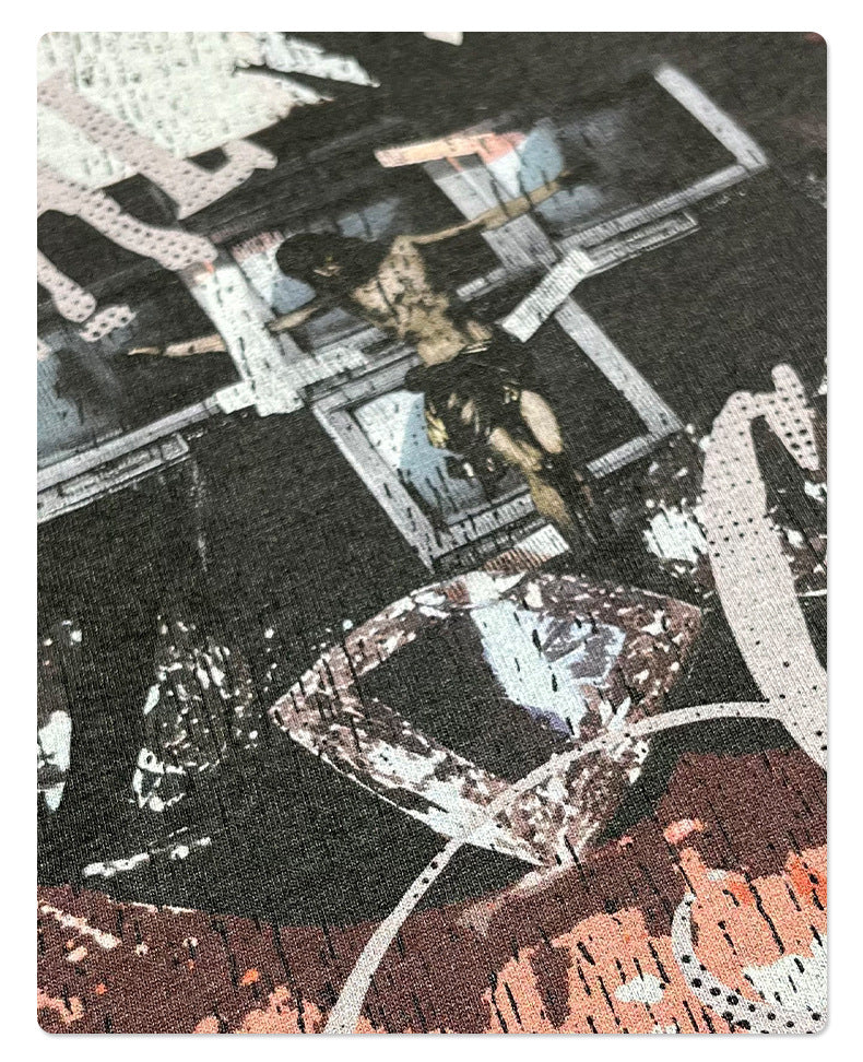 Wax Dye Washed Graphic Print Short Sleeve T-Shirt WN16253