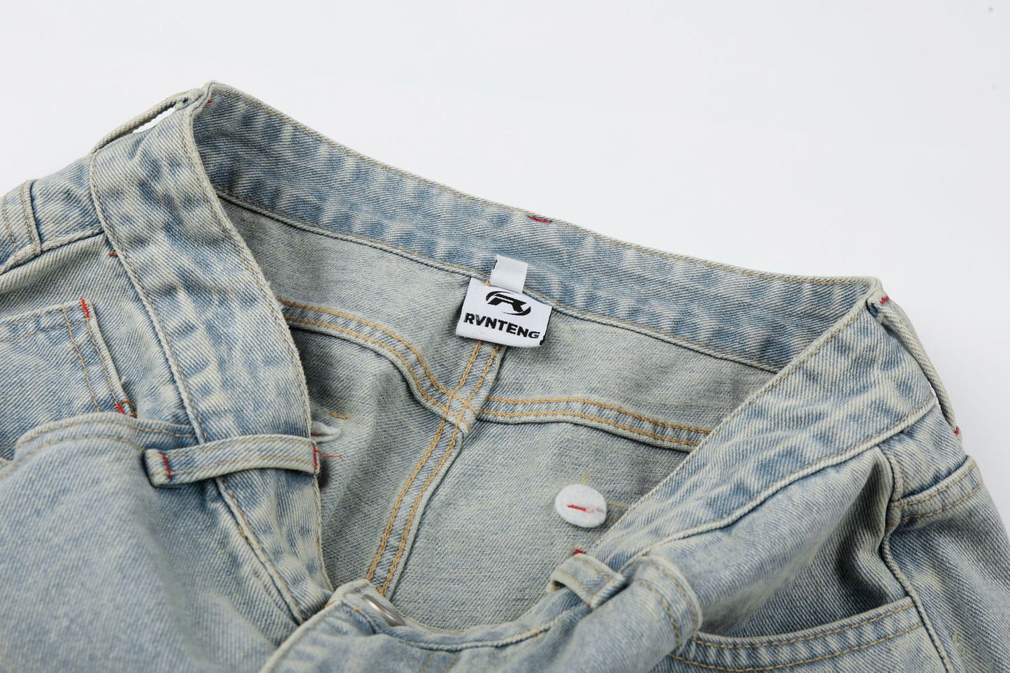 Washed Paint Studs Detail Wide Leg Denim Jeans WN25418