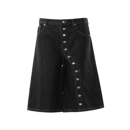 Raw Asymmetrical Button Denim Half Jeans WN26120