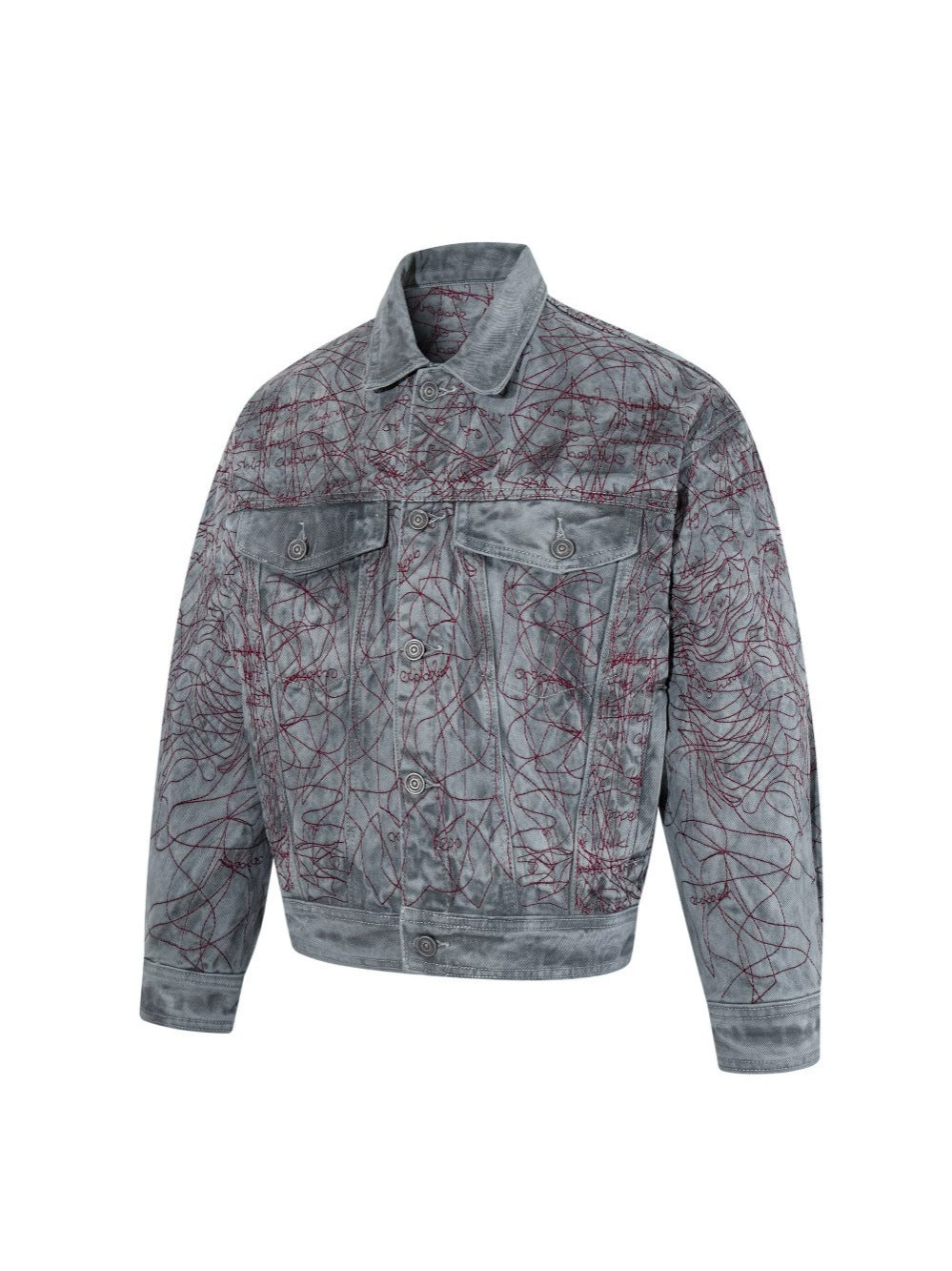 All-Over Random Stitch Embroidery Oversize Denim Jacket WN27865