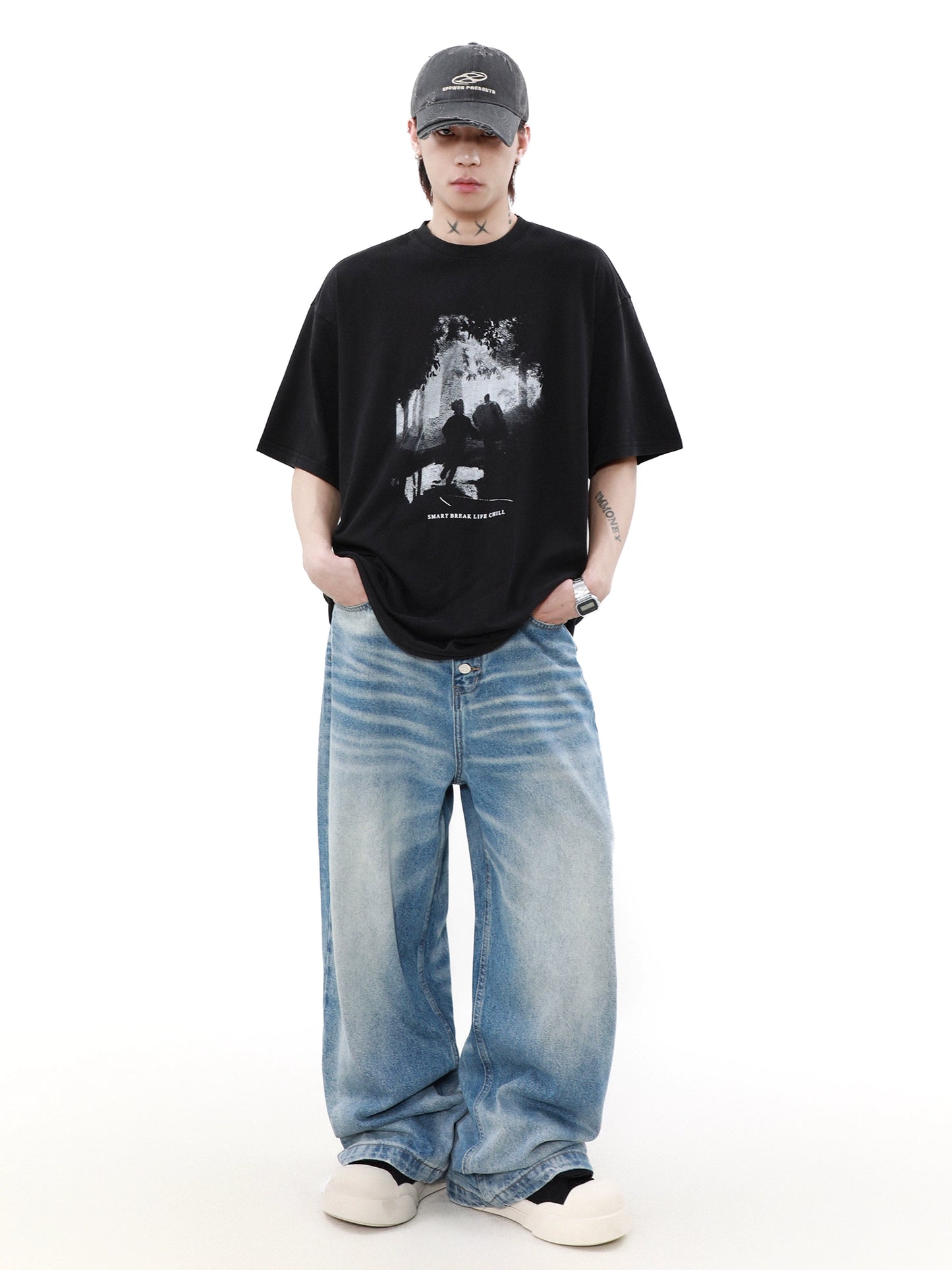 Oversize Portrait Print Short Sleeve T-shirt WN7534