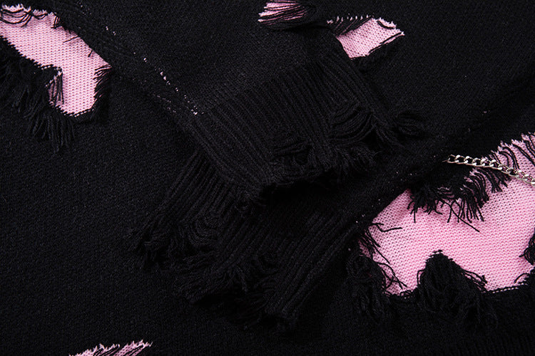 Asymmetric Butterfly Jacquard Chain Detail Knit Sweater WN11513