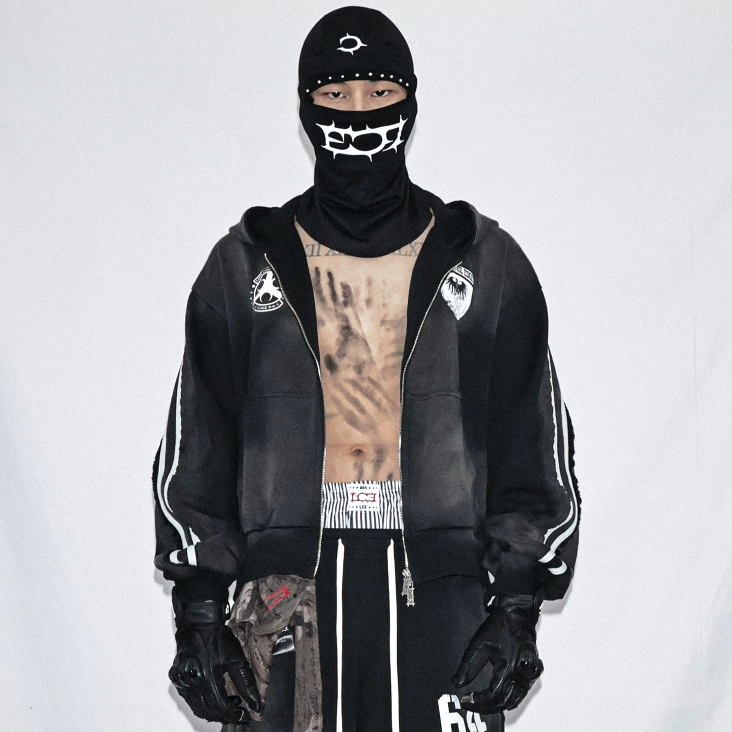Washed Stripe Print Zipper Hoodie & Sweaetpants Setup WN20833