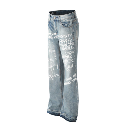 Letter Print Straight Denim Jeans WN26152