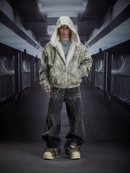 Leopard Print Fake Fur Hooded Padded Jacket WN22892