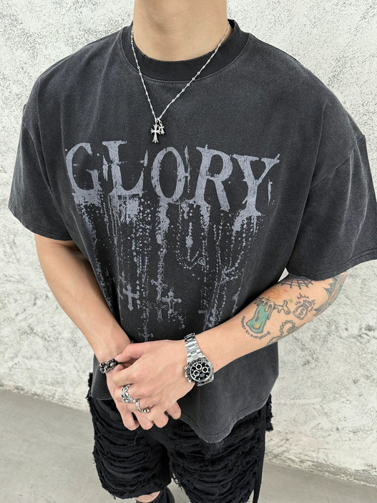 Graphic Letter Print Washed Short Sleeve T-Shirt WN17661