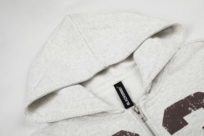 Cropped Number Graphic Zipper Hoodie WN27966