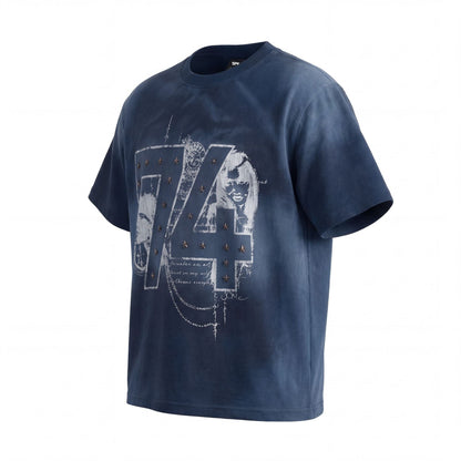 Rivet Wash Damage Cotton Short Sleeve T-Shirt WN25595