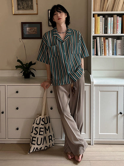 Striped Design Oversize Short Sleeve Shirt WN20274