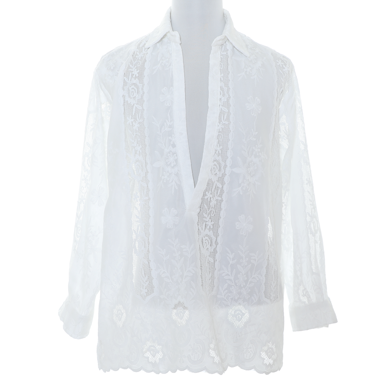 Sheer Floral Embroidery Long Sleeve Shirt WN20498