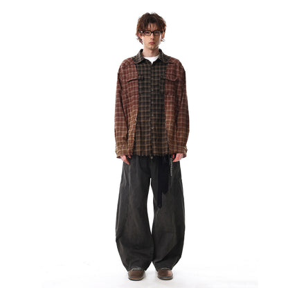 Plaid Washed Damage Long Sleeve Shirt WN25603