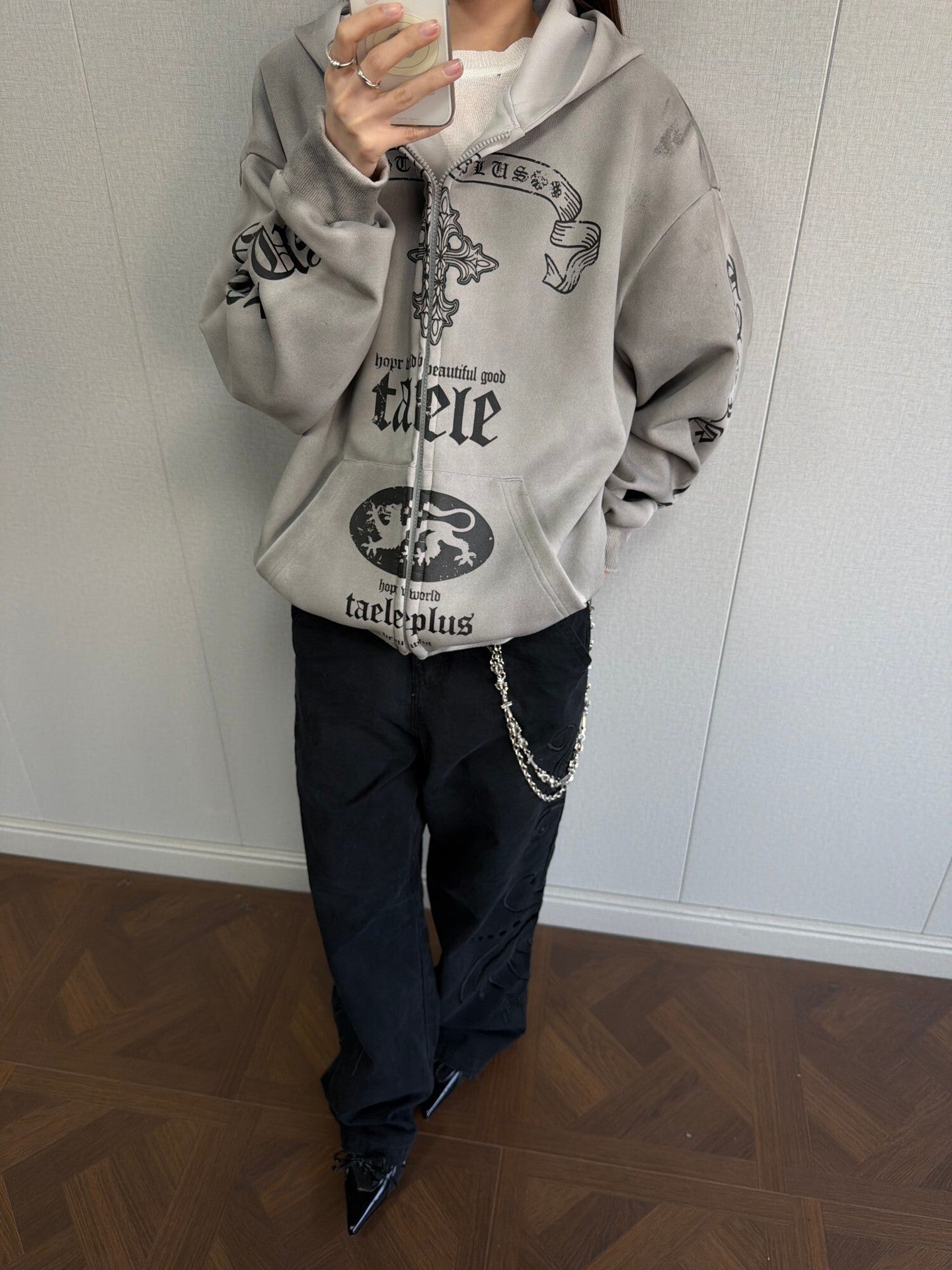 Washed Dirty Dye Zipper Hoodie WN23067