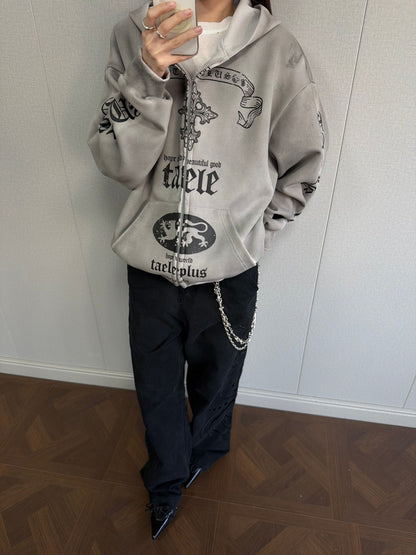 Washed Dirty Dye Zipper Hoodie WN23067