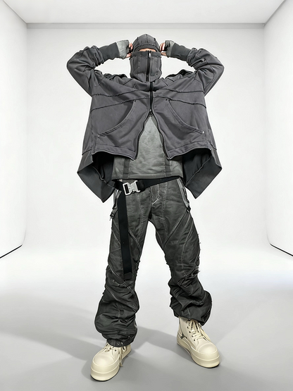 Detachable Shoulder Washed Zipper Hooded Jacket WN22001