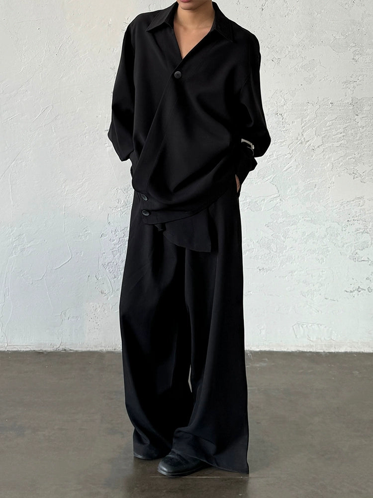 Minimalist Irregular Asymmetric Button V-Neck Long Sleeve Shirt WN20025