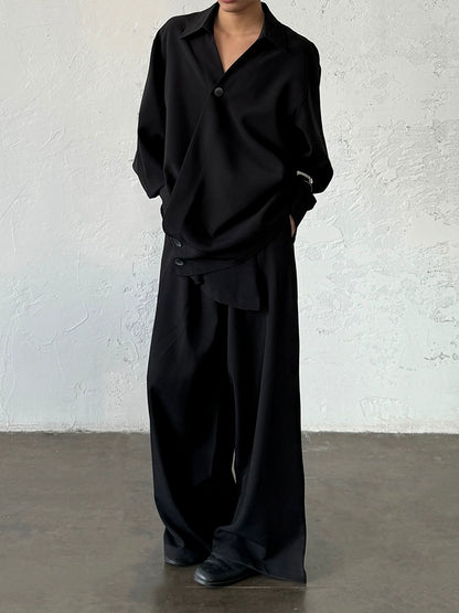 Minimalist Irregular Asymmetric Button V-Neck Long Sleeve Shirt WN20025