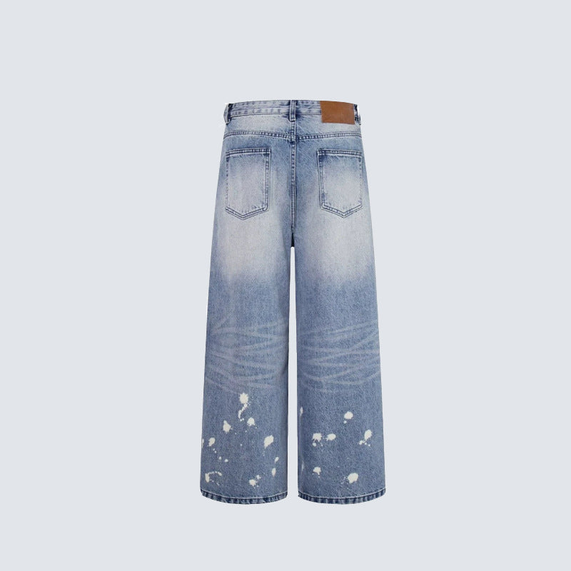 Embroidery Paint Wash Wide Leg Denim Jeans WN27958