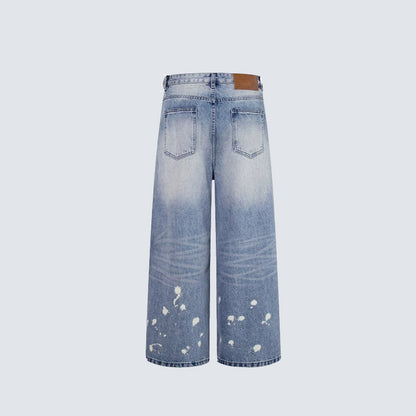Embroidery Paint Wash Wide Leg Denim Jeans WN27958
