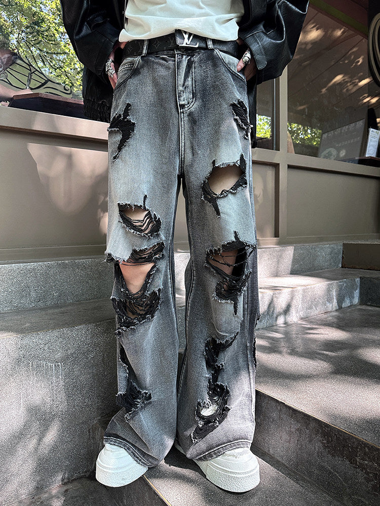 Damage Wide Leg Denim Jeans WN25102