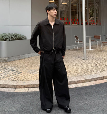 Zipper Short Jacket & Pleats Wide Leg Pants Setup WN25009