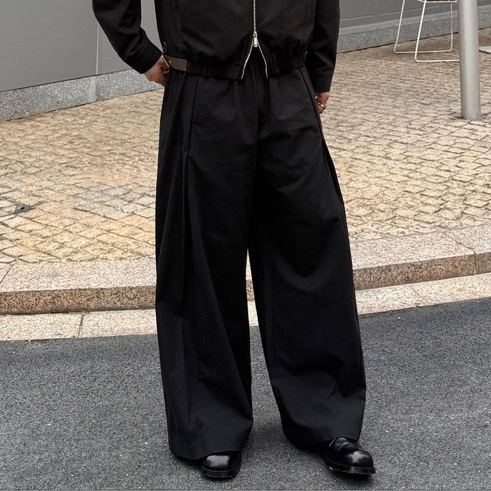 Zipper Short Jacket & Pleats Wide Leg Pants Setup WN25009