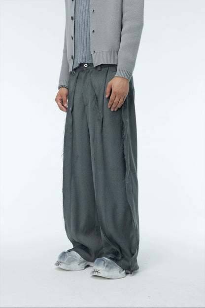 Wide-Leg Pleats Raw-edge Trousers WN9063